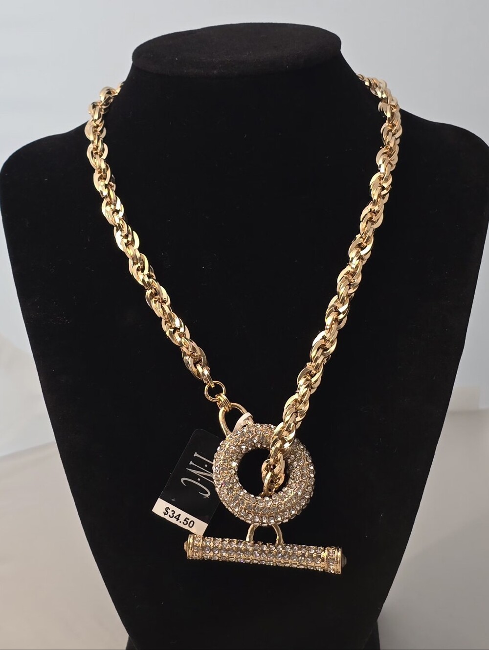 INC - Gold Crystal Toggle Pendant Necklace
